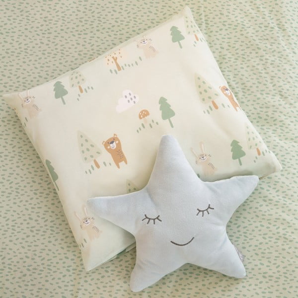 Set copripiumino e federa da bambini verde chiaro in cotone per culla 80x80 cm Woodland Buddies – Roba-image-4