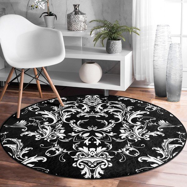 Tappeto rotondo lavabile bianco e nero adatto ai robot aspirapolvere ø 80 cm Comfort - Mila Home-image-3