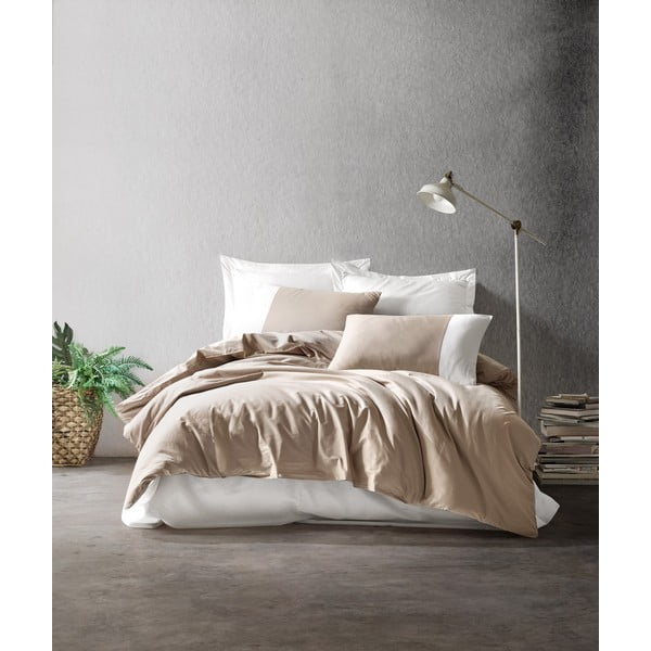 Biancheria da letto in cotone panna con lenzuolo Cotton Box , 200 x 220 cm Plain - Mijolnir
