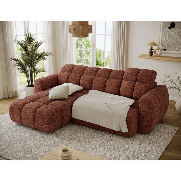 Divano angolare rosso (con penisola a sinistra/con chaise lounge) con rivestimento in bouclé Fanito – ELTAP-image-4