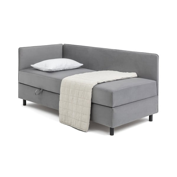 Letto singolo imbottito grigio con contenitore con materasso incluso 90x200 cm Avela – Bonami Selection
