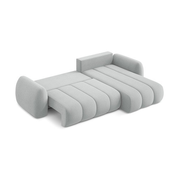Divano angolare grigio chiaro allungabile/con contenitore (con penisola a destra/con chaise lounge) con rivestimento in bouclé Pele – Makamii-image-4