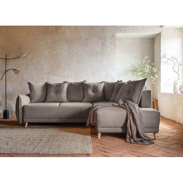 Divano letto in velluto a coste marrone chiaro (angolo destro) Lazy Lukka - Miuform-image-3