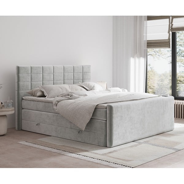 Letto boxspring grigio chiaro con contenitore 160x200 cm Ava – Maison de Rêve-image-1