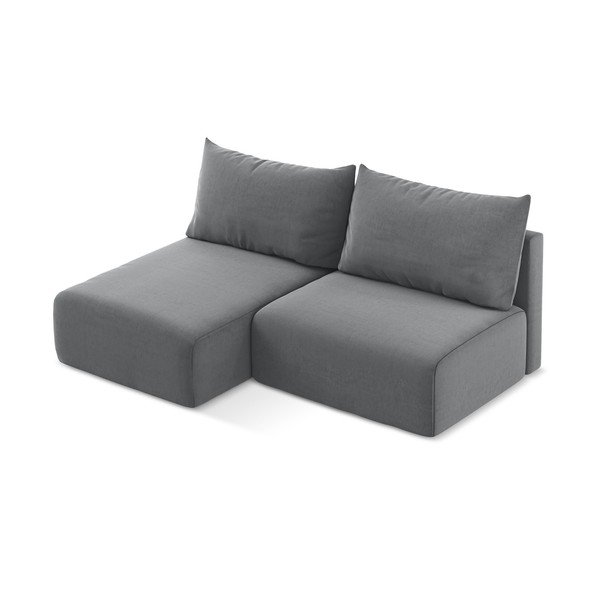 Divano angolare grigio allungabile/con contenitore (con penisola a sinistra/con chaise lounge) con rivestimento in velluto Kalena – Makamii-image-3