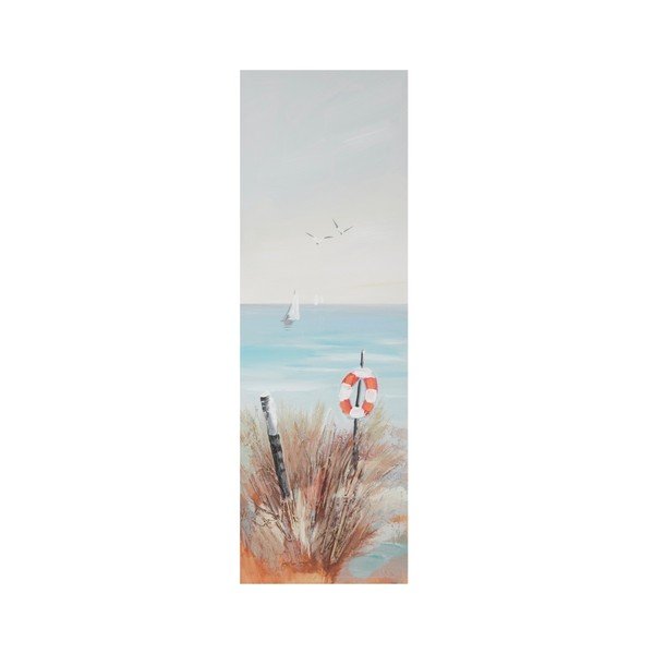 Quadro dipinto a mano in cornice di legno di pino Beach Lifebuoy, 30 x 90 cm - Mauro Ferretti