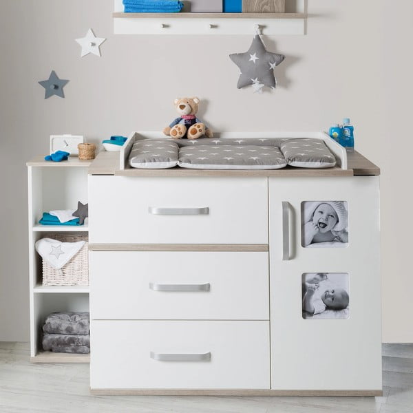 Cassettiera bassa bianca in olmo con fasciatoio 117x102 cm Moritz - Roba-image-1