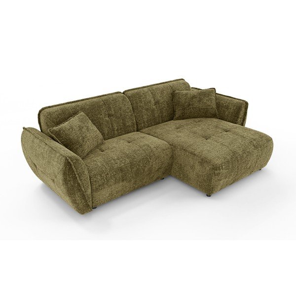 Divano angolare verde (con penisola a destra/con chaise lounge) con rivestimento in ciniglia Nelia – Ropez-image-2