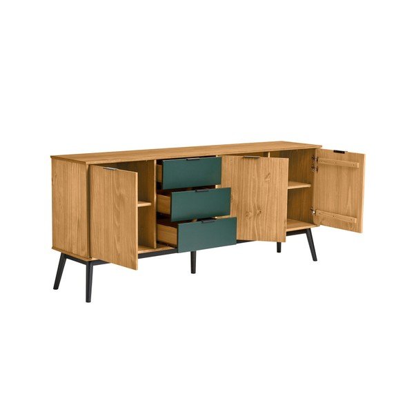 Credenza marrone con gambe verdi in legno di pino Lucie, larghezza 171 cm - Marckeric-image-3