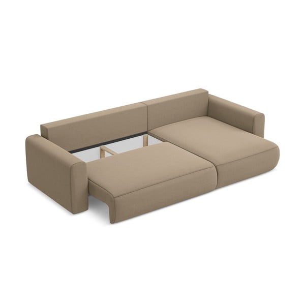 Divano angolare marrone chiaro allungabile/con contenitore (con penisola a destra/con chaise lounge) con rivestimento in velluto Kapua – Makamii-image-3