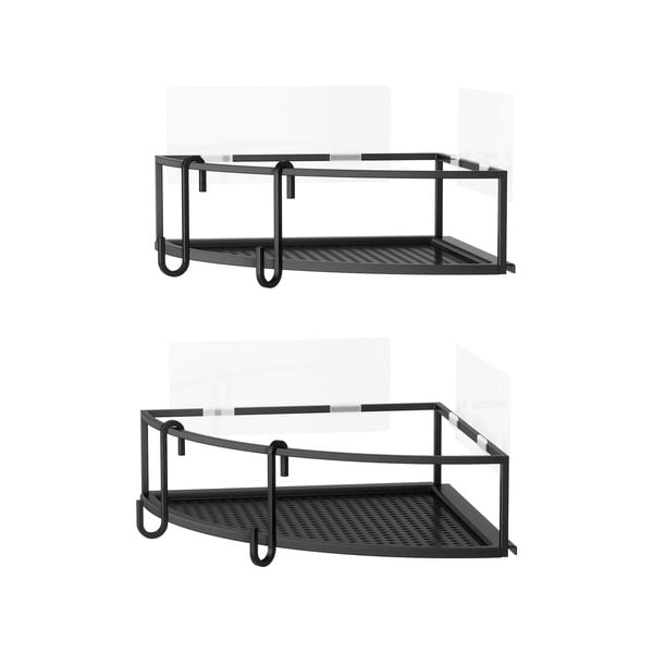 Mensole angolari nere autoportanti in acciaio per bagno 2 pezzi Cubiko - Umbra