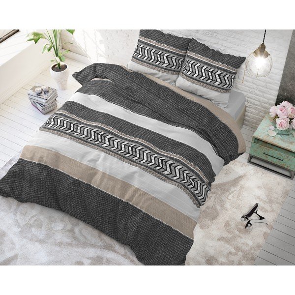 Lenzuolo singolo in cotone grigio Northern Stripe, 140 x 200/220 cm - Pure Cotton-image-1