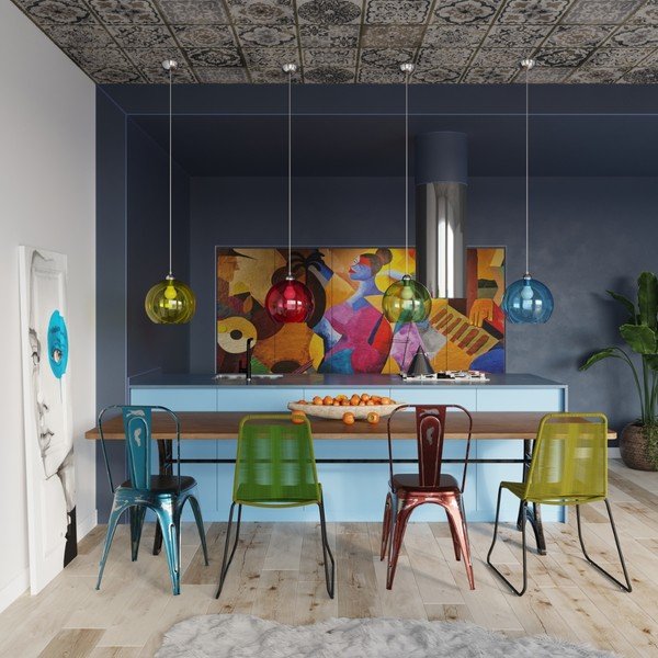 Lampada a sospensione blu con paralume in vetro ø 30 cm Bilbao - Sollux-image-3