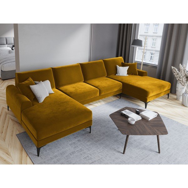Divano a U in velluto giallo Madara - Mazzini Sofas-image-1