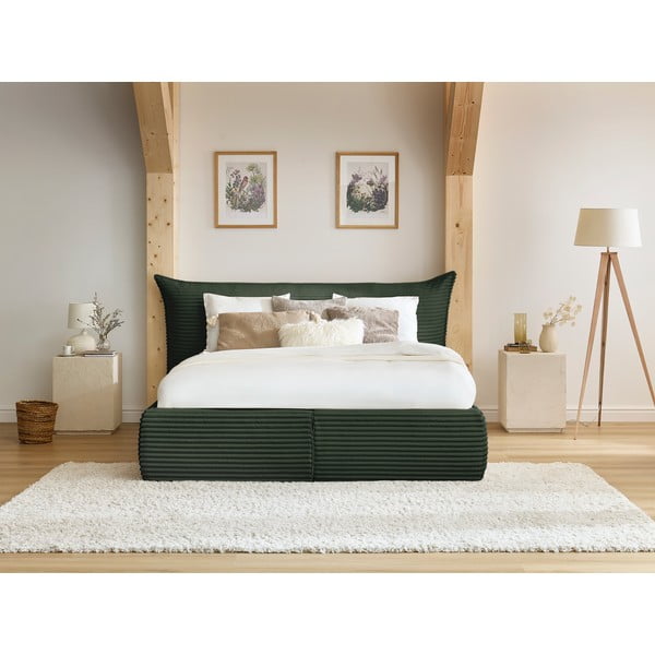 Letto matrimoniale in verde scuro imbottito con spazio contenitivo con griglia inclusa 180x200 cm Jade – Bobochic Paris-image-1