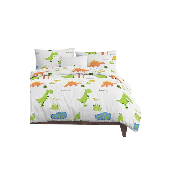 Set copripiumino e federa da bambini bianco per letto singolo 140x200 cm Dinolar – Mijolnir