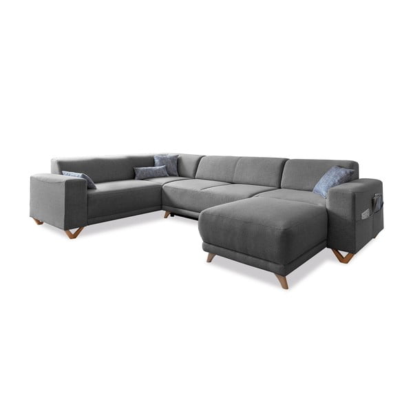 Divano angolare grigio allungabile e con contenitore (penisola a sinistra/a U) Classy Sophie – Miuform