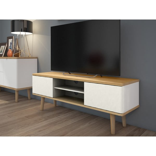 Tavolo TV bianco in rovere 140x52 cm Alana - Støraa-image-1