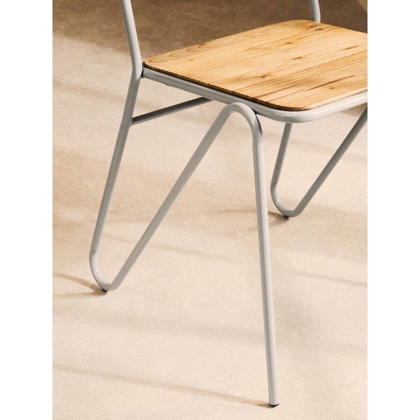 Sedia da pranzo grigia/di colore naturale in olmo massiccio District – Premier Housewares-image-4