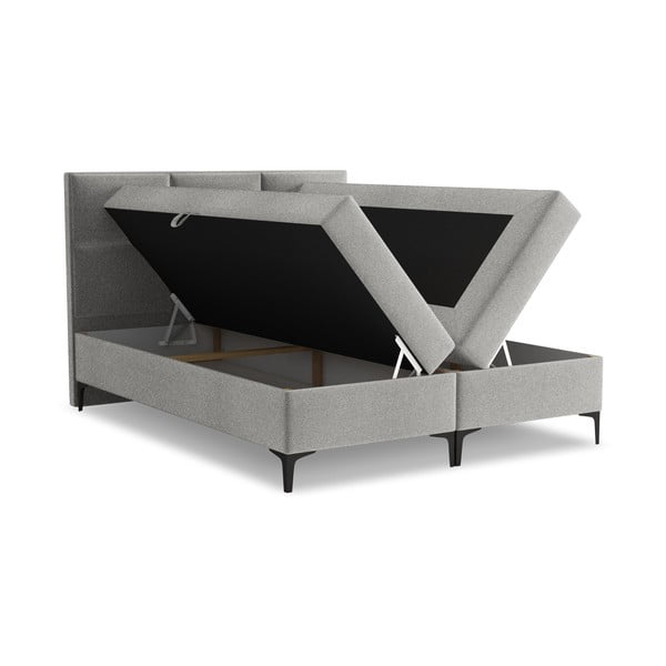 Letto boxspring grigio chiaro con contenitore 160x200 cm Pakalana – Makamii-image-1