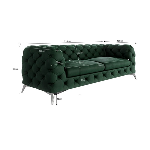 Divano verde scuro con rivestimento in velluto 225 cm Chelsea – Ropez-image-3