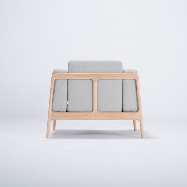 Poltrona in legno di quercia con seduta in tessuto grigio-blu Fawn - Gazzda-image-4