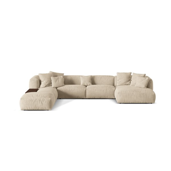 Divano angolare modulare beige e crema in tessuto bouclé (angolo sinistro/"U") Martina - Micadoni Home