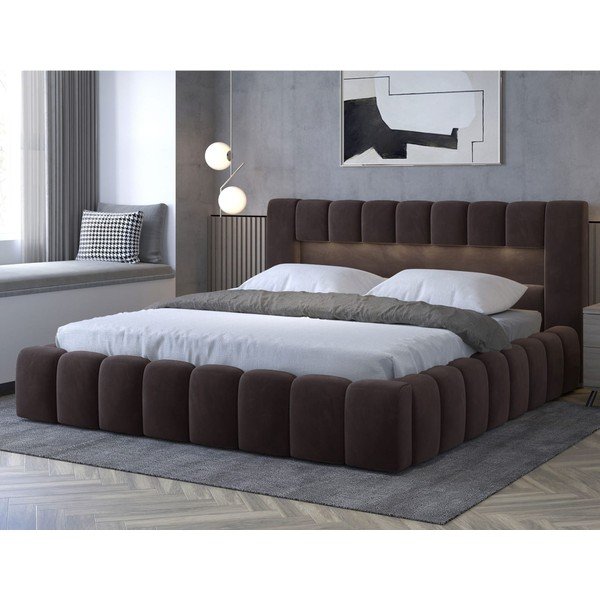 Letto matrimoniale imbottito marrone scuro con contenitore con rete inclusa 140x200 cm Lamica – ELTAP-image-1