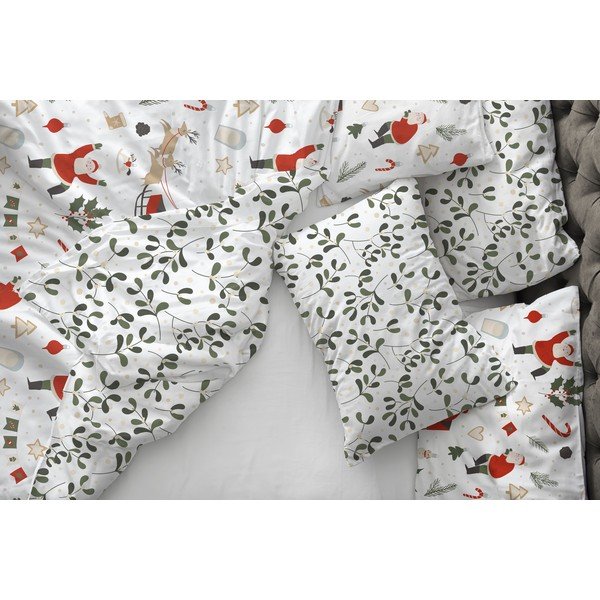 Biancheria da letto bianca in raso di cotone per letto singolo 140x200 cm Santa Likes Mistletoe – Butter Kings-image-1