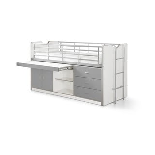 Letto da bambini rialzato bianco/grigio con contenitore con rete inclusa 90x200 cm Bonny – Vipack
