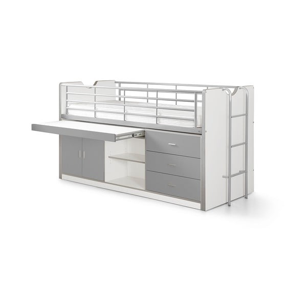 Letto da bambini rialzato bianco/grigio con contenitore con rete inclusa 90x200 cm Bonny – Vipack