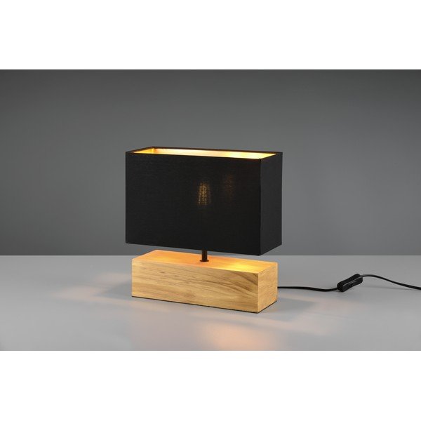 Lampada da tavolo nera/di colore naturale con paralume in tessuto (altezza totale 30 cm) Woody – Reality-image-1