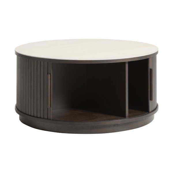 Tavolino da salotto rotondo colore naturale scuro con piano in ceramica ø 85 cm Enna – Unique Furniture