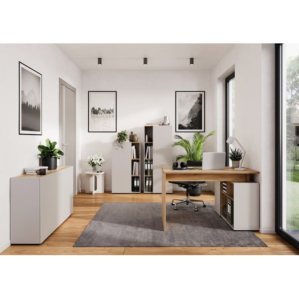 Libreria color crema con effetto rovere 61x110x34 cm Adrano – Germania-image-1