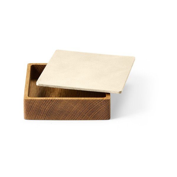 Scatola decorativa con coperchio color crema/di colore naturale in legno ed eco pelle 11x11x3,5 cm Square Nupo – LIND DNA-image-1