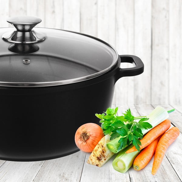 Pentola in alluminio con coperchio in vetro , ø 28 cm Grande - Orion-image-1