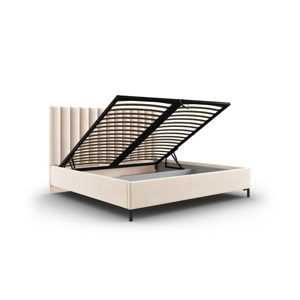 Letto matrimoniale imbottito beige con contenitore con griglia 180x200 cm Casey - Mazzini Beds-image-3