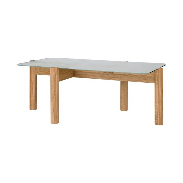 Tavolino da salotto di colore naturale con piano in vetro 55x105 cm Kob – noo.ma