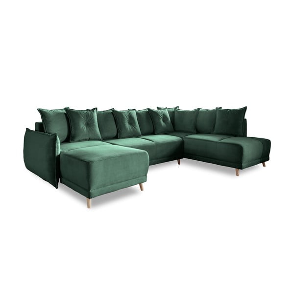 Divano letto angolare in velluto a coste verde (angolo destro a forma di U) Lazy Lukka - Miuform