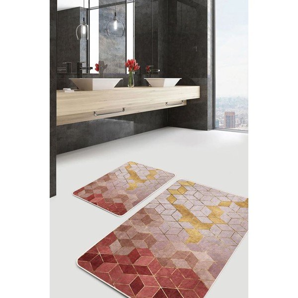 Set di tappetini per il bagno rosa in velluto 2 pz 60x100 cm – Mila Home-image-3