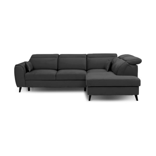Divano angolare grigio scuro allungabile/con contenitore (con penisola a destra/a L) e rivestimento in velluto Noble – ELTAP