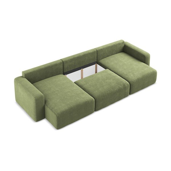 Divano angolare verde allungabile/con contenitore (a U) con rivestimento in ciniglia Kona – Makamii-image-4