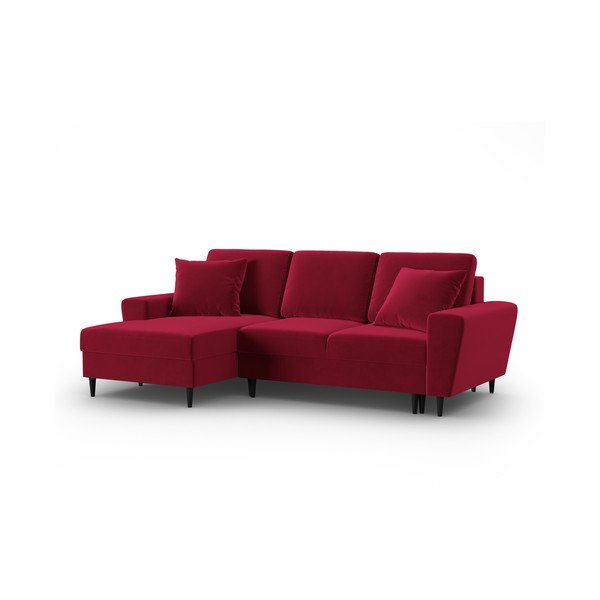 Divano angolare rosso allungabile e con contenitore (con penisola a sinistra/con chaise lounge) con rivestimento in velluto Kyoto – Cosmopolitan Design-image-4