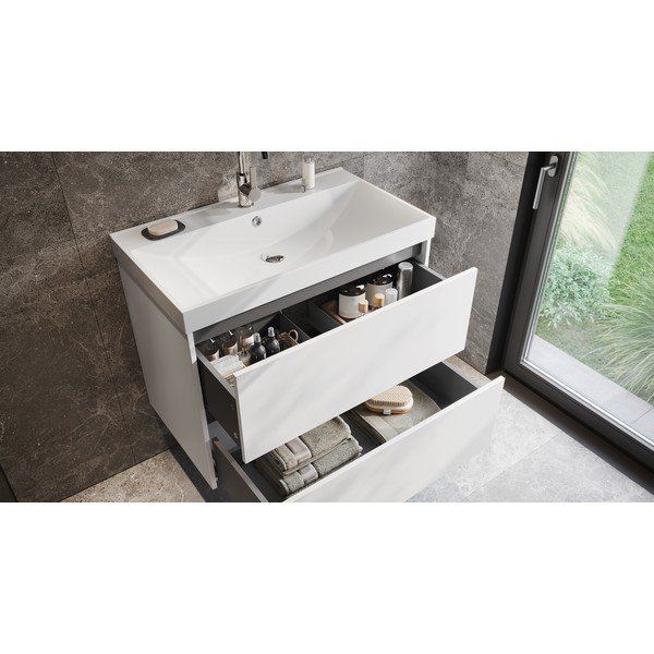 Mobile da lavabo bianco opaco da appendere 81x65 cm Bodera – Germania-image-1