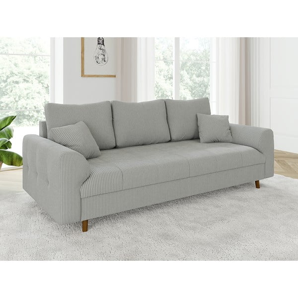Divano grigio chiaro con rivestimento in velluto a coste 210 cm Ariella – Ropez-image-3