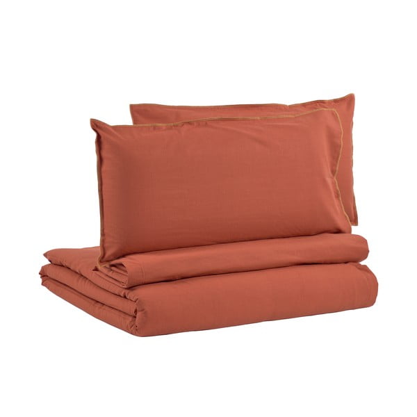 Biancheria da letto in cotone biologico arancione e marrone con lenzuolo , 220 x 220 cm Ibelis - Kave Home