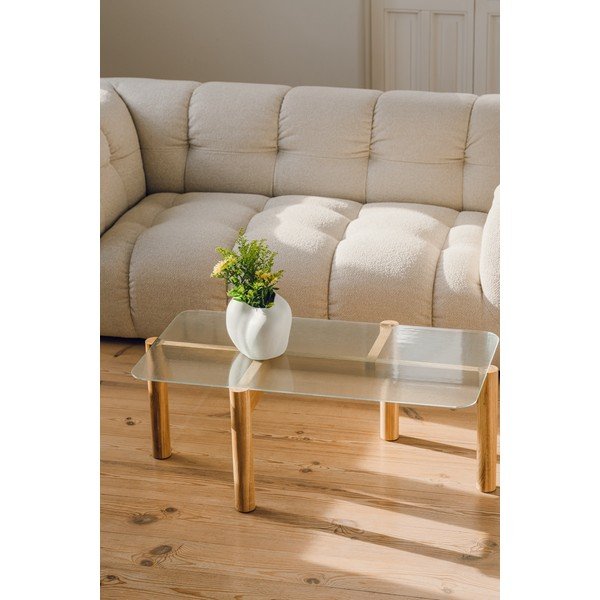 Tavolino da salotto di colore naturale con piano in vetro 55x105 cm Kob – noo.ma-image-1