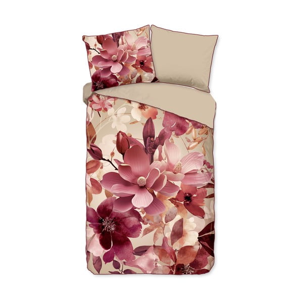 Set copripiumino e federa rosa/beige in raso di cotone per letto singolo ed esteso 140x220 cm Chaja – Descanso