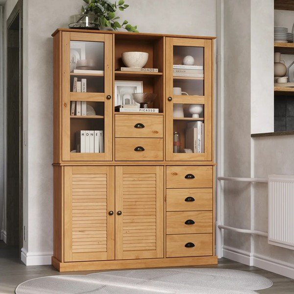Credenza colore naturale chiaro in pino massiccio 127x180x38 cm Edith – Støraa-image-3