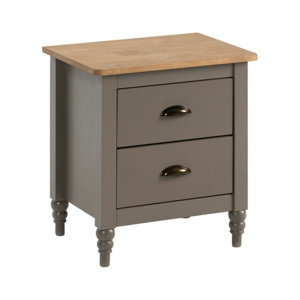 Comodino in legno di pino massiccio grigio con 2 cassetti Joyce - Marckeric